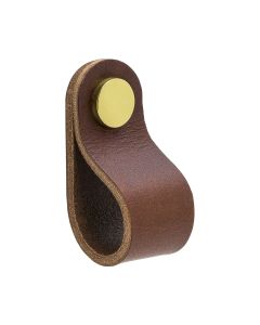 Loop Round Knopp - Brunt läder / Polerad Mässing - Beslag Design