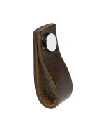 Loop Knopp - Läder Brun / Polerad Krom - Beslag Design