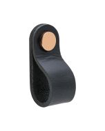 Loop Round Knopp - Svart läder / Polerad Koppar - Beslag Design