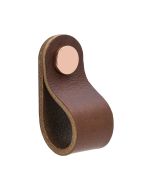 Loop Round Knopp - Brunt läder / Polerad Koppar - Beslag Design